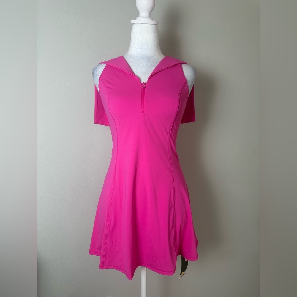 Halara Athletic Dress XS Hot Pink Half Zip Cape Overlay Tennis Golf Fit & Flare